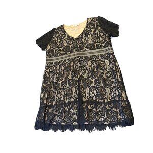 Black Lace Short-Sleeve V-Neck Dress With Nude Lining Size 3X Chic Soul Cotton &